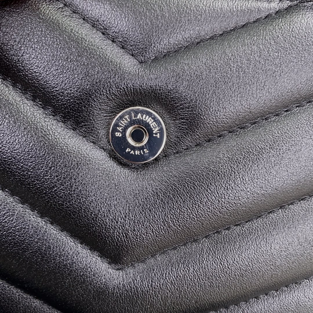 Y*L TOY LOULOU IN QUILTED LEATHER BLACK SILVER 7.9 X 5.5 X 3 INCHES