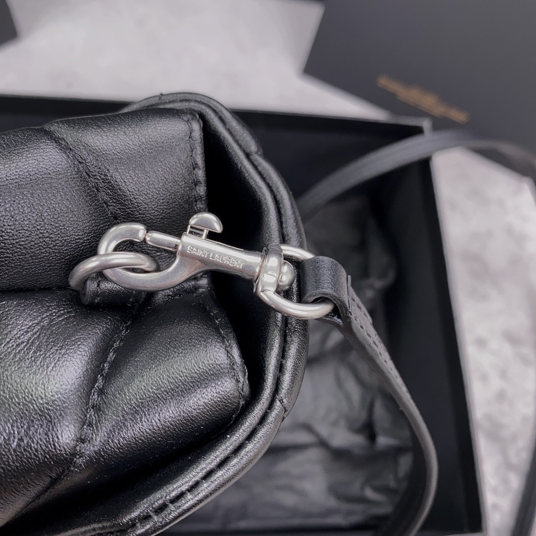 Y*L TOY LOULOU IN QUILTED LEATHER BLACK SILVER 7.9 X 5.5 X 3 INCHES