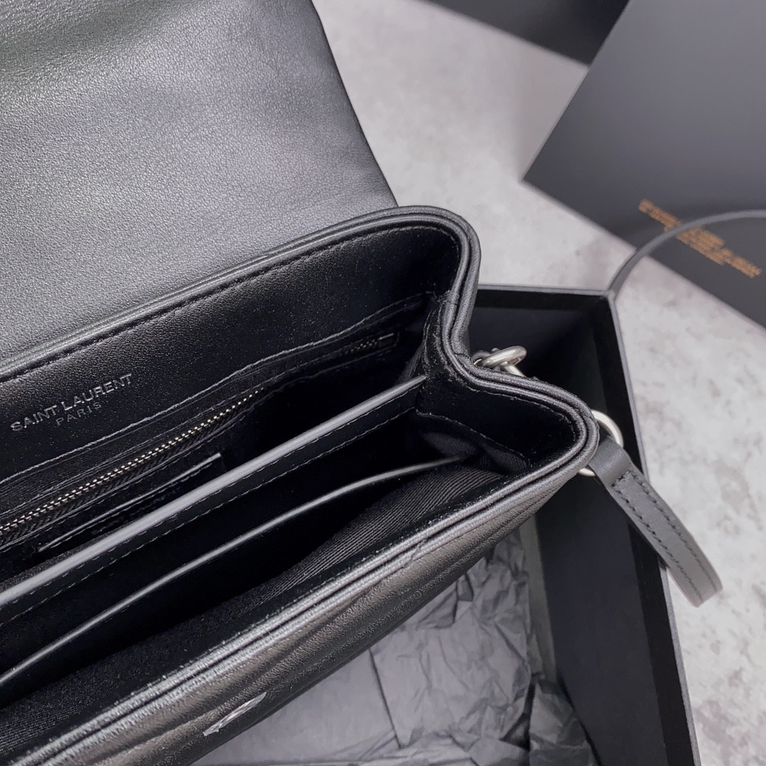 Y*L TOY LOULOU IN QUILTED LEATHER BLACK SILVER 7.9 X 5.5 X 3 INCHES