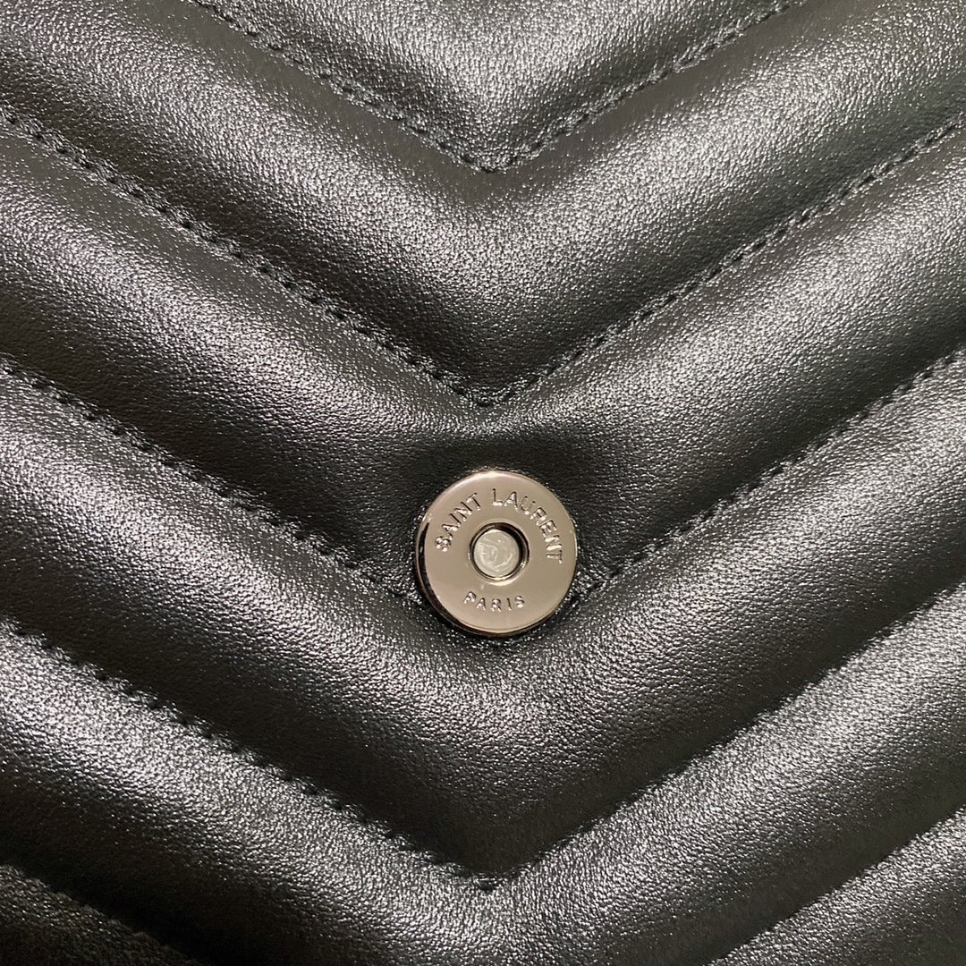 Y*L LOULOU MEDIUM IN QUILTED LEATHER ALL BLACK 12.5 X 8.6 X 3.5 INCHES