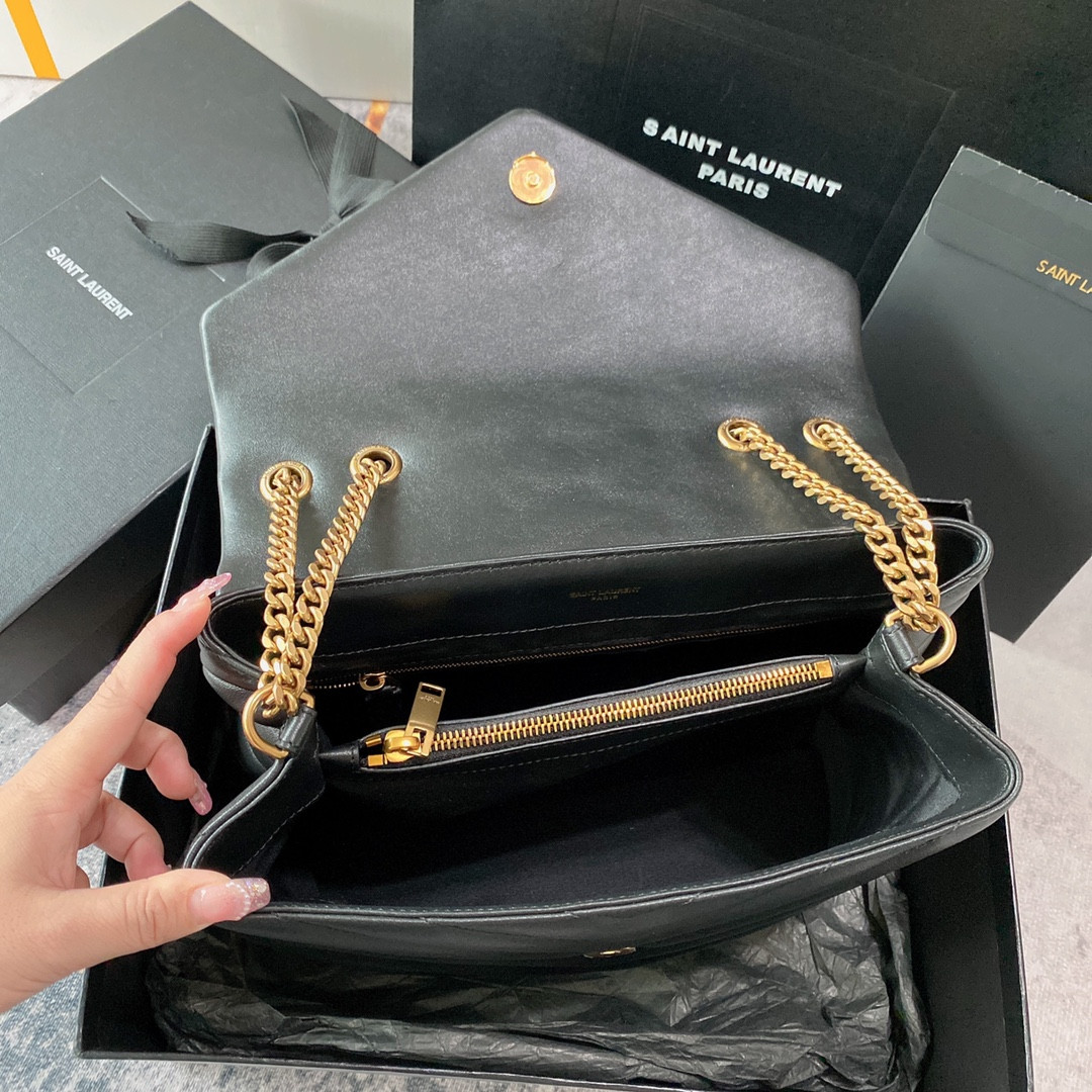 Y*L LOULOU MEDIUM IN QUILTED LEATHER BLACK 12.5 X 8.6 X 3.5 INCHES