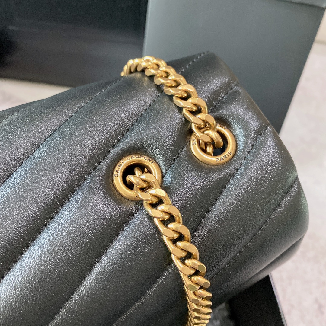 Y*L LOULOU MEDIUM IN QUILTED LEATHER BLACK 12.5 X 8.6 X 3.5 INCHES