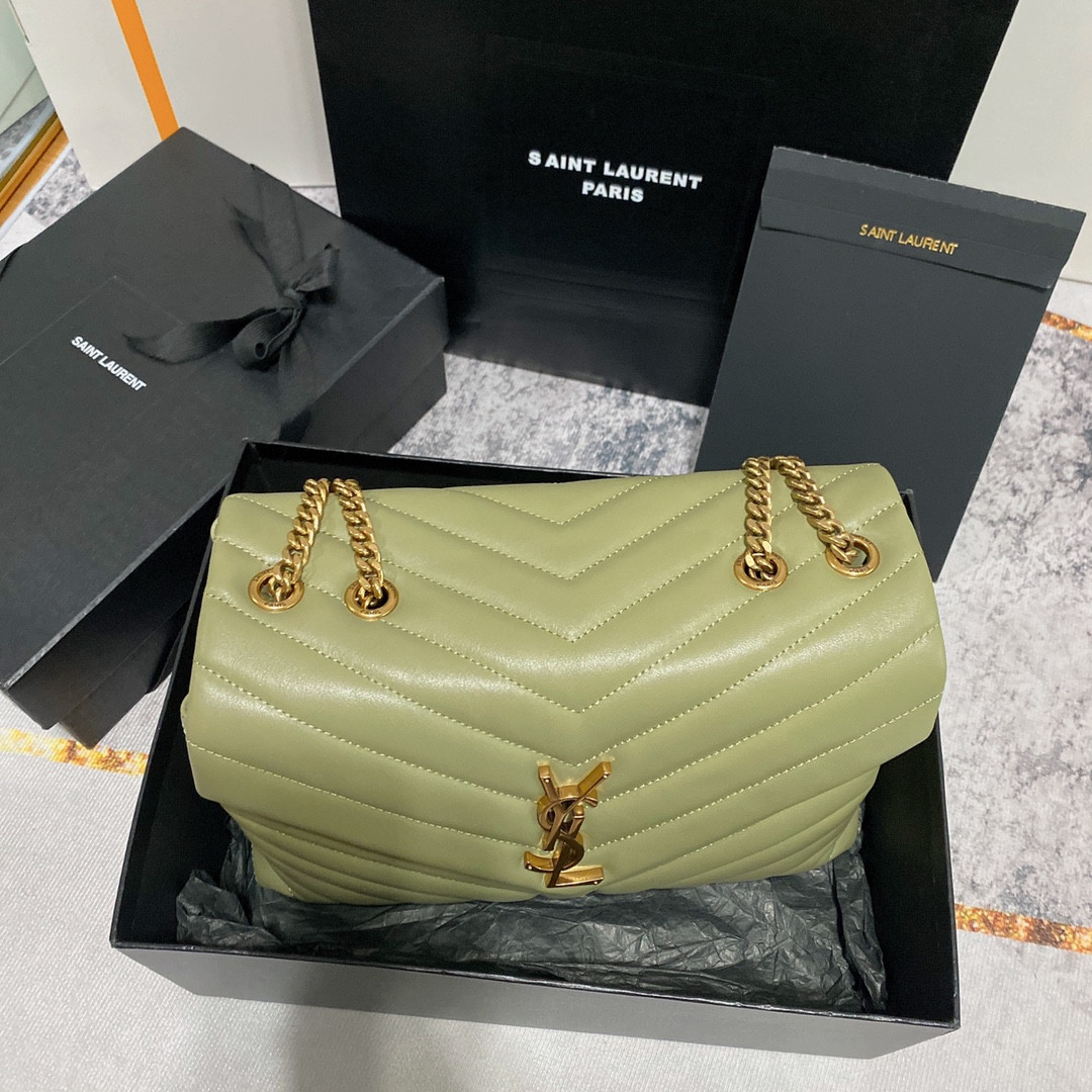 Y*L LOULOU MEDIUM IN QUILTED LEATHER GREEN 12.5 X 8.6 X 3.5 INCHES