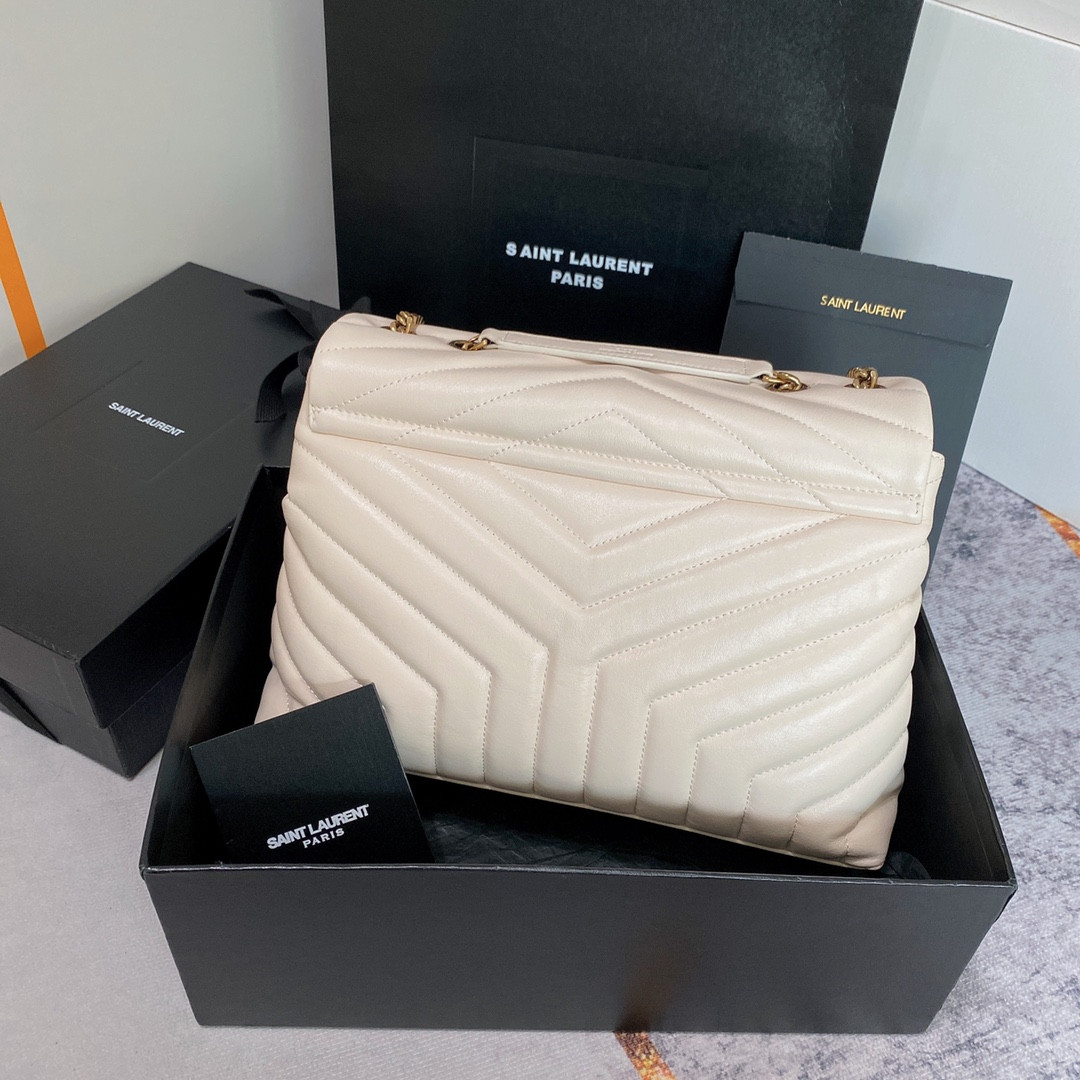 Y*L LOULOU MEDIUM IN QUILTED LEATHER BLANC VINTAGE 12.5 X 8.6 X 3.5 INCHES