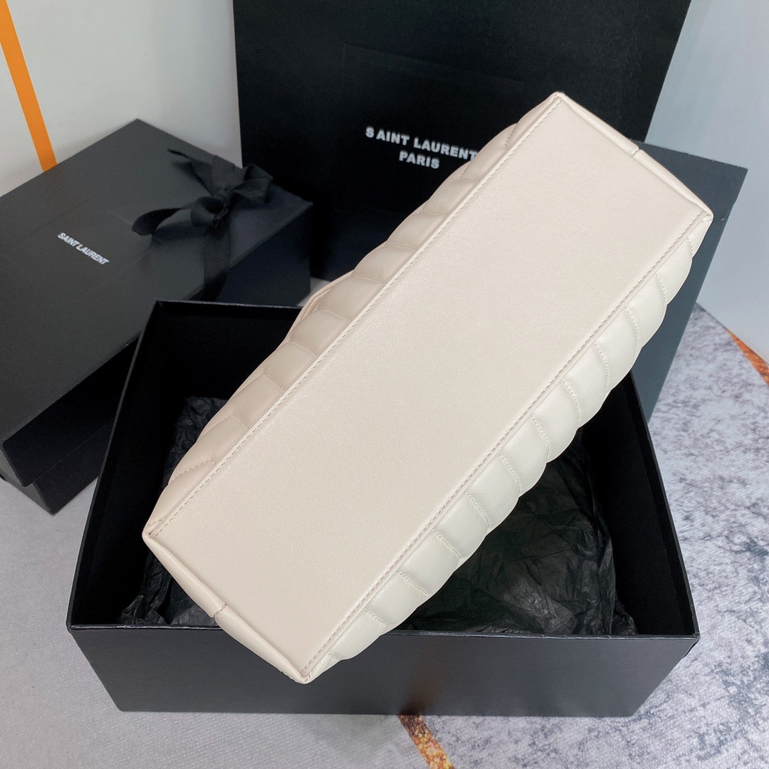 Y*L LOULOU MEDIUM IN QUILTED LEATHER BLANC VINTAGE SILVER 12.5 X 8.6 X 3.5 INCHES