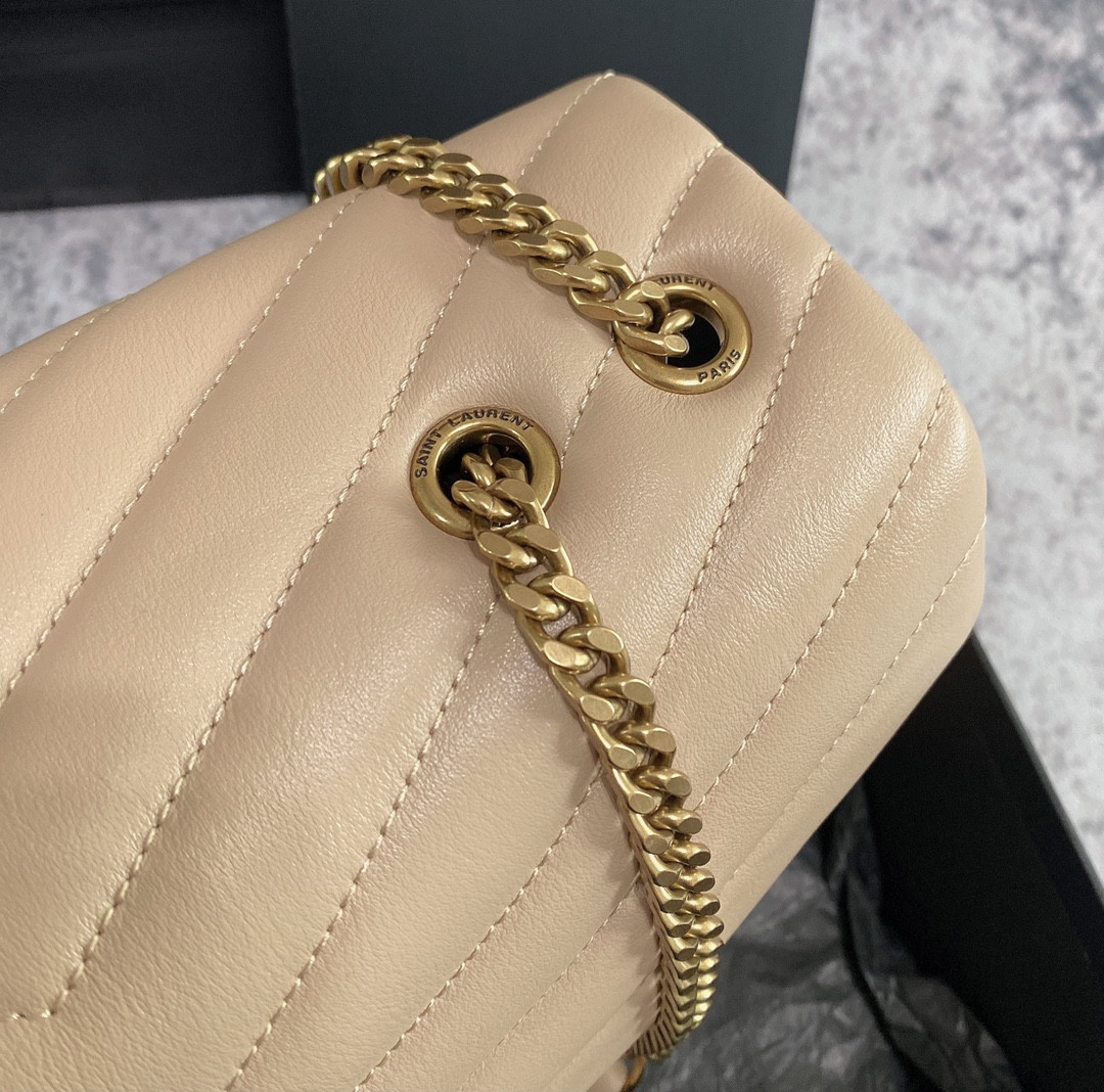 Y*L LOULOU MEDIUM IN QUILTED LEATHER DARK BEIGE 12.5 X 8.6 X 3.5 INCHES