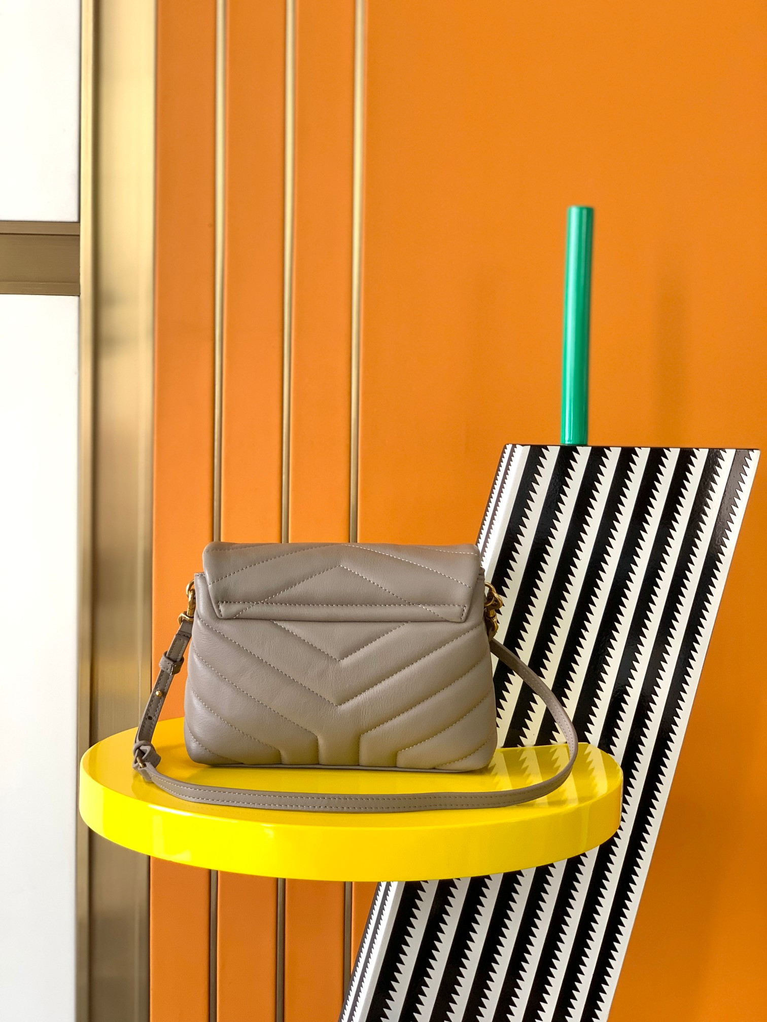 Y*L TOY LOULOU IN QUILTED LEATHER GREYISH BROWN 7.9 X 5.5 X 3 INCHES