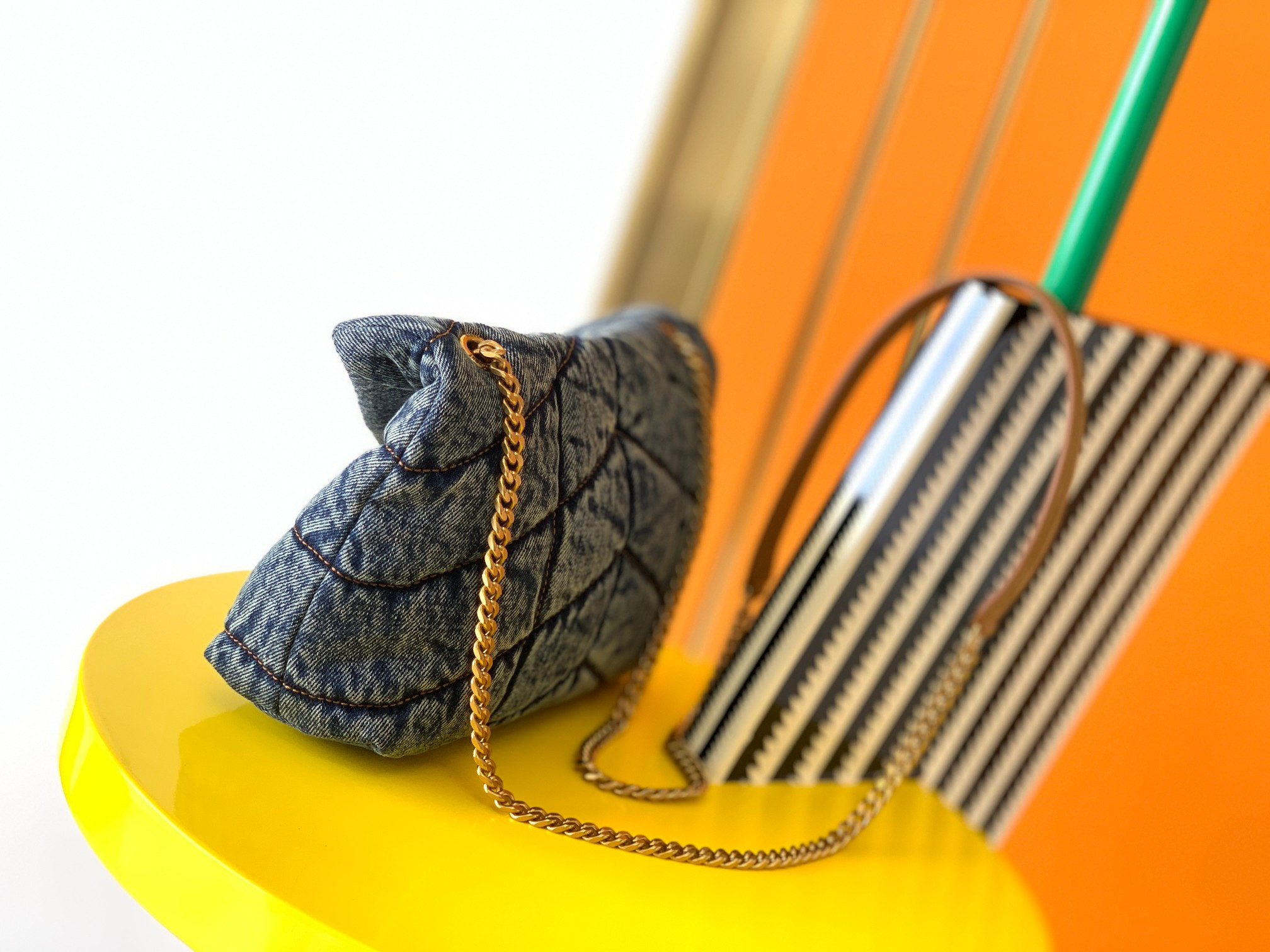 Y*L PUFFER IN SUEDE AND DENIM RODEO BLUE 23 X 15.5 X 5.8 CM