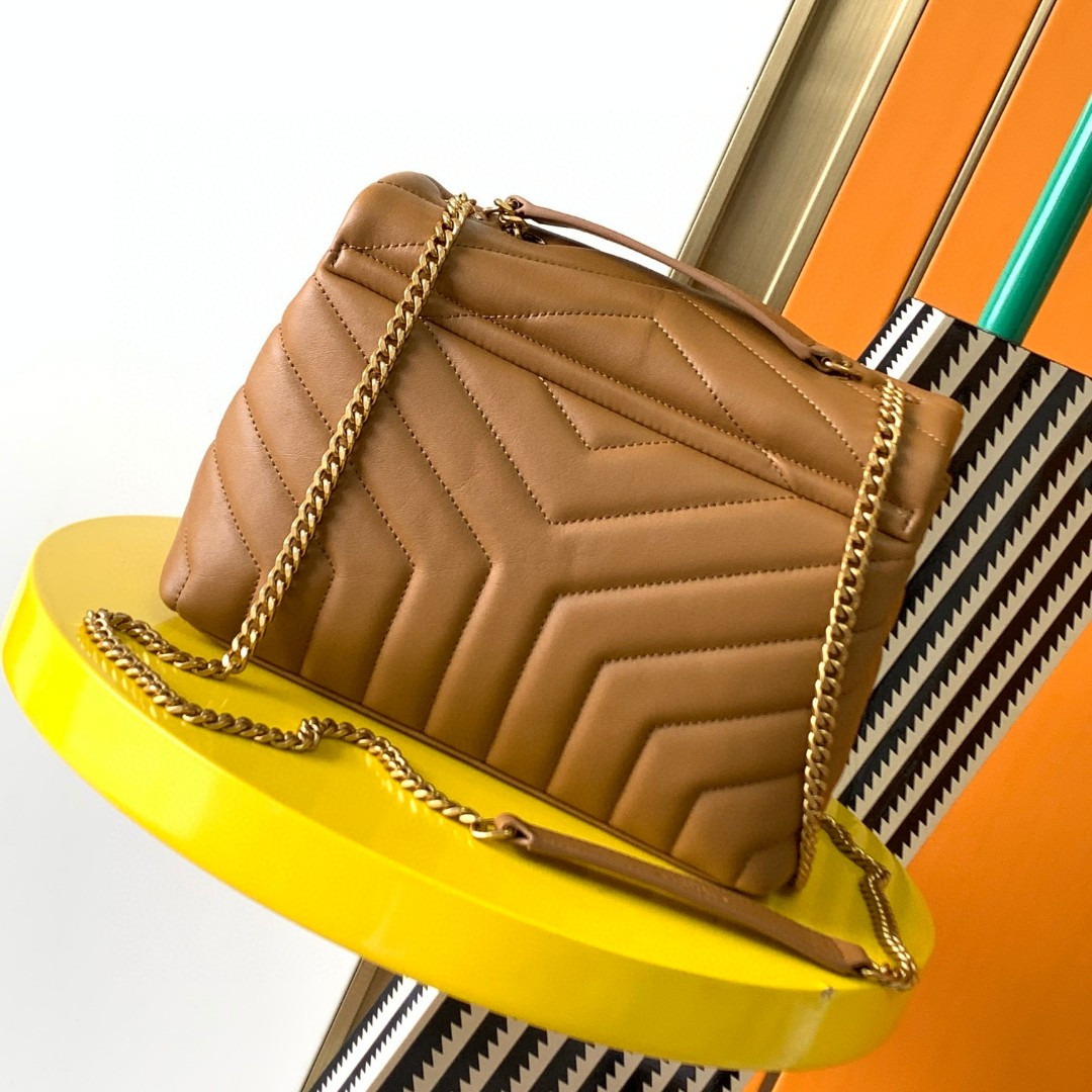 Y*L LOULOU SMALL IN QUILTED LEATHER BROWN 9 X 6.1 X 3.3 INCHES