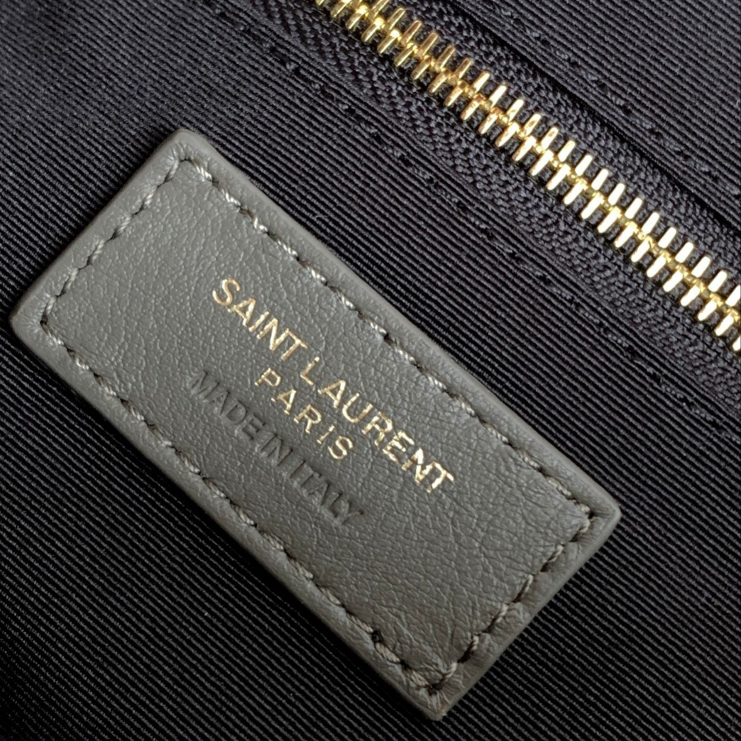 Y*L LOULOU SMALL IN QUILTED LEATHER GRAY GOLD 9 X 6.1 X 3.3 INCHES