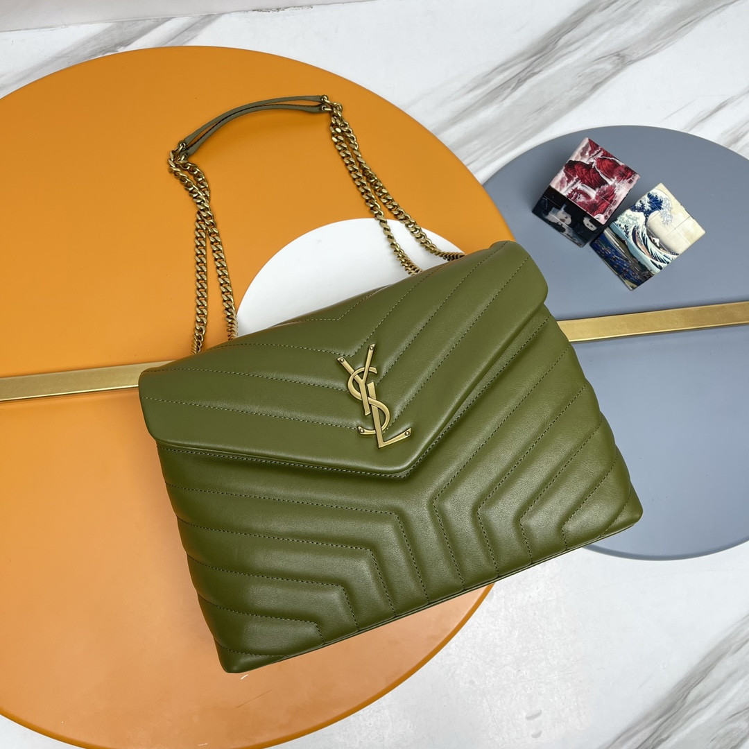 Y*L LOULOU MEDIUM IN QUILTED LEATHER DARK GREEN 12.5 X 8.6 X 3.5 INCHES