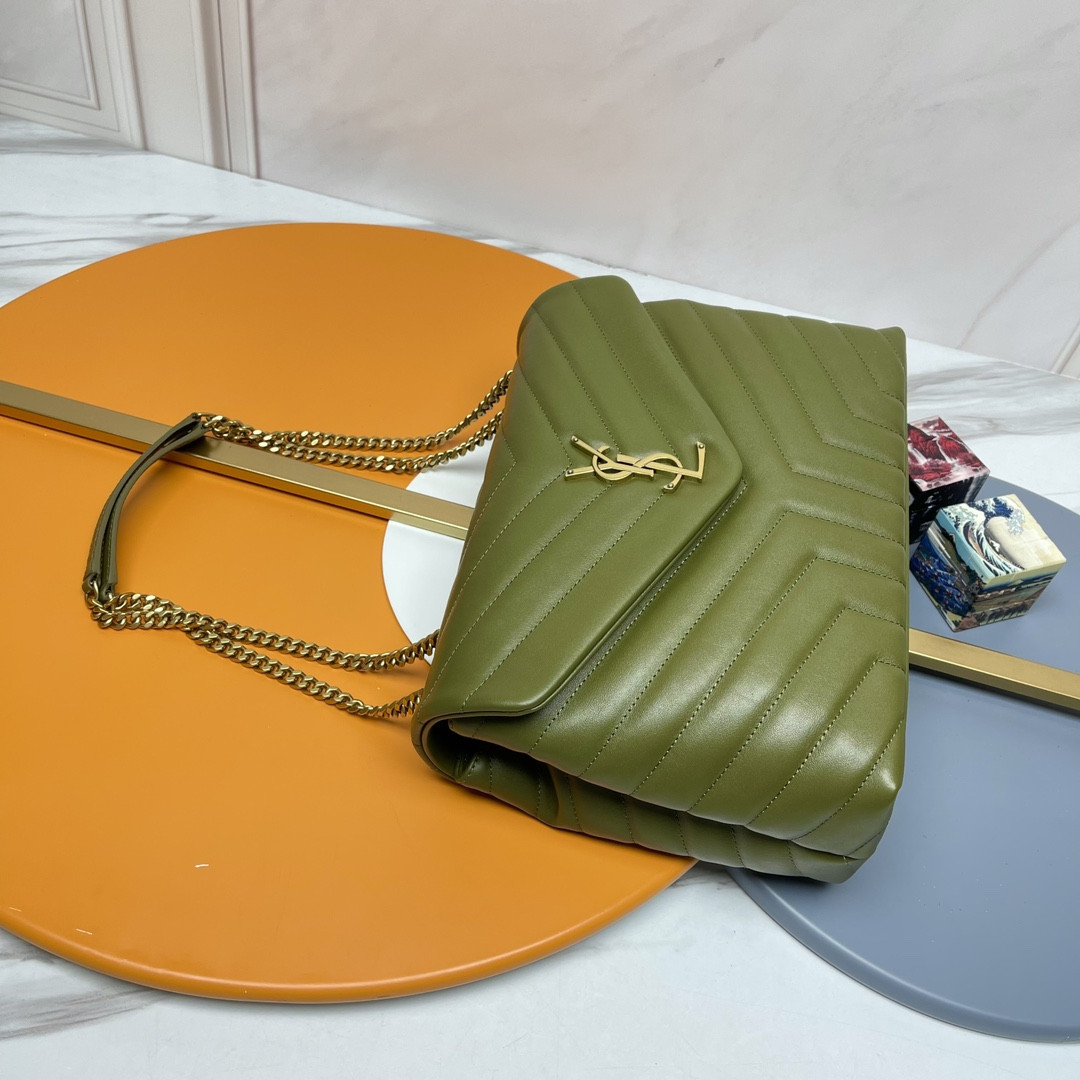 Y*L LOULOU MEDIUM IN QUILTED LEATHER DARK GREEN 12.5 X 8.6 X 3.5 INCHES