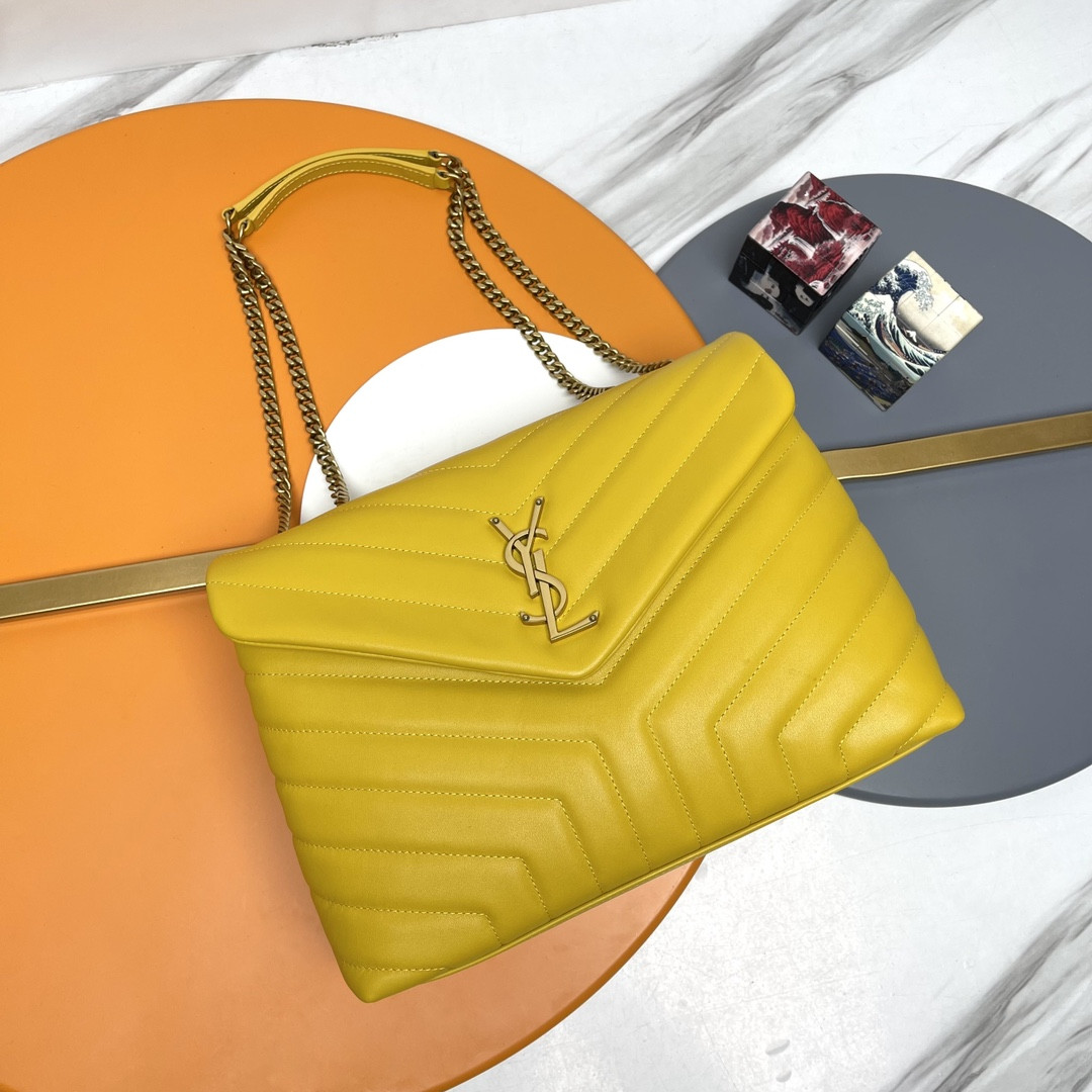 Y*L LOULOU MEDIUM IN QUILTED LEATHER YELLOW 12.5 X 8.6 X 3.5 INCHES