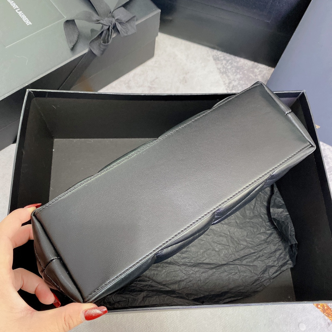 Y*L PUFFER SMALL IN NAPPA LEATHER ALL BLACK 11.4 X 6.6 X 4.3 INCHES