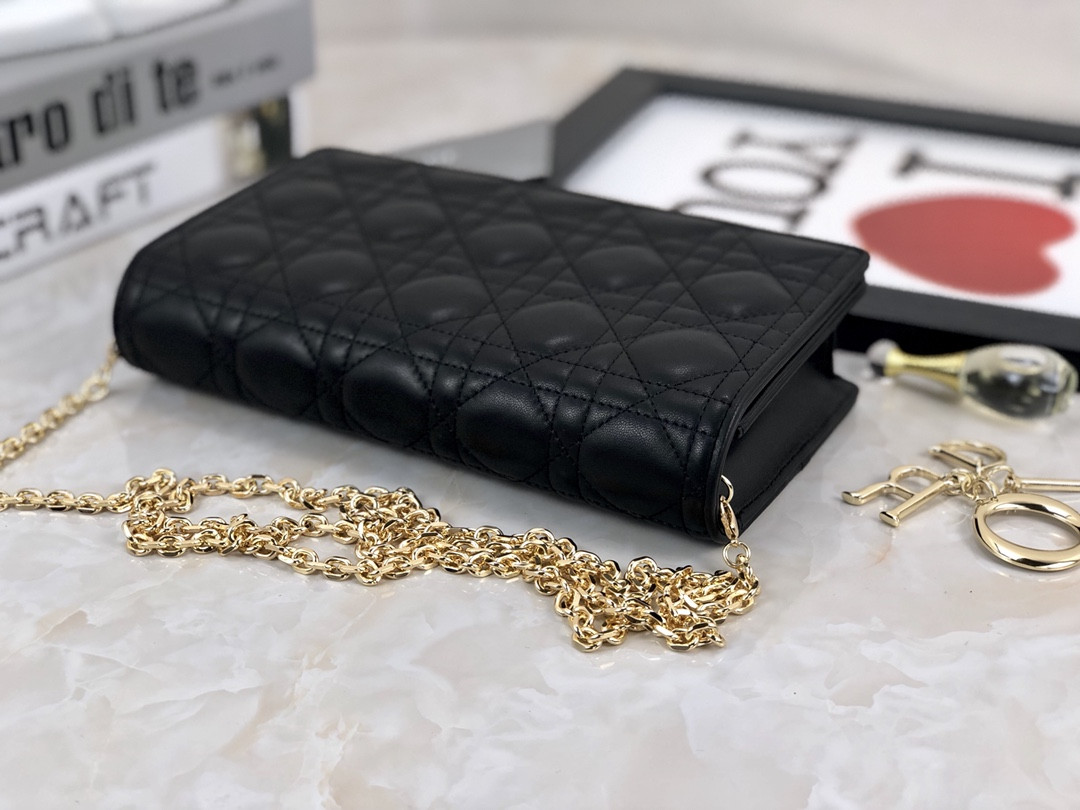 Lady D*0r Pouch Black Cannage 8.5 x 4.5 x 1 inches