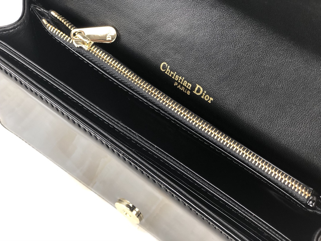 Lady D*0r Pouch  Black Patent Cannage Calfskin 8.5 x 4.5 x 1 inches