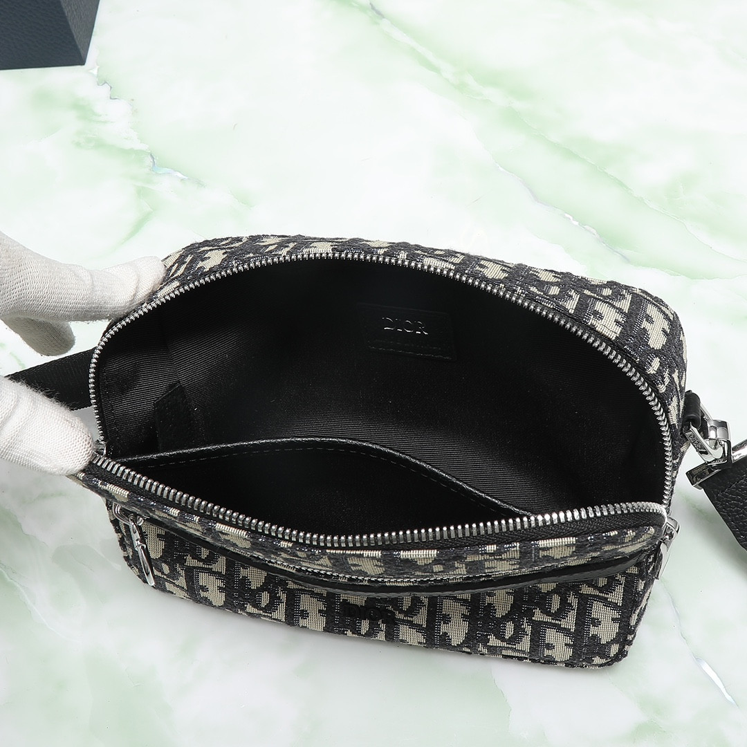 D*0r Safari Bag with Strap  Beige and Black D*0r Oblique Jacquard 8.5 x 6 x 2.5 inches