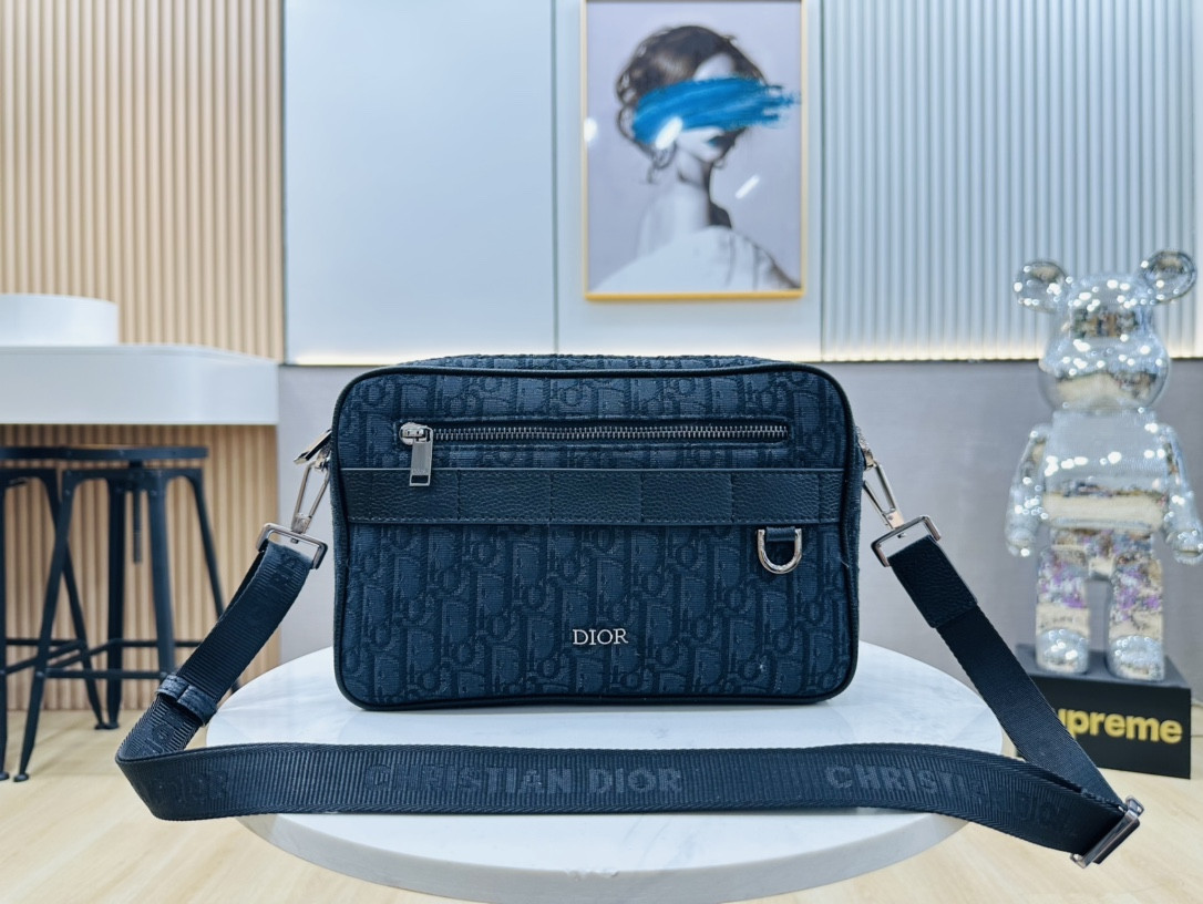 D*0r Maxi Safari Bag with Strap Blue D*0r Oblique Jacquard 10 x 6.5 x 3 inches