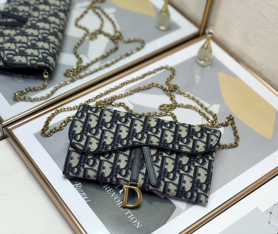 D*0r Saddle Pouch with Chain Blue D*0r Oblique Jacquard 8.5 x 5 x 1.5 inches