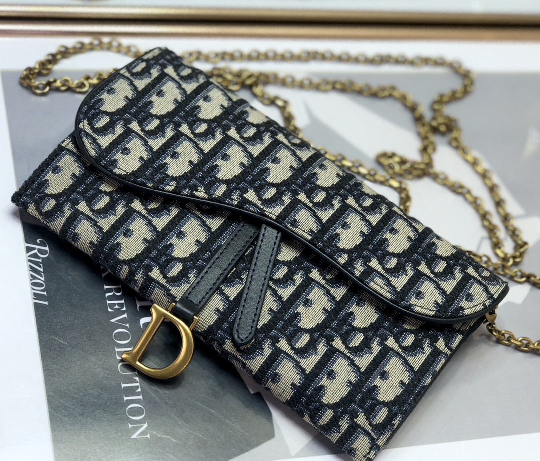 D*0r Saddle Pouch with Chain Blue D*0r Oblique Jacquard 8.5 x 5 x 1.5 inches