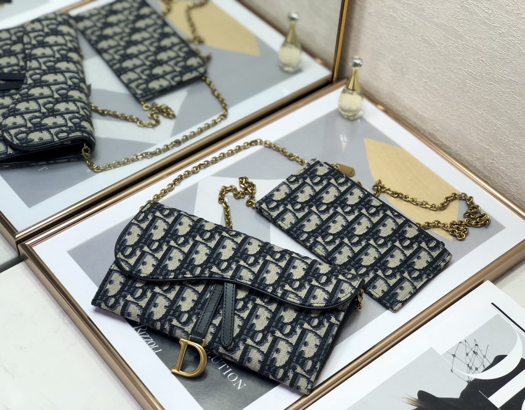 D*0r Saddle Pouch with Chain Blue D*0r Oblique Jacquard 8.5 x 5 x 1.5 inches