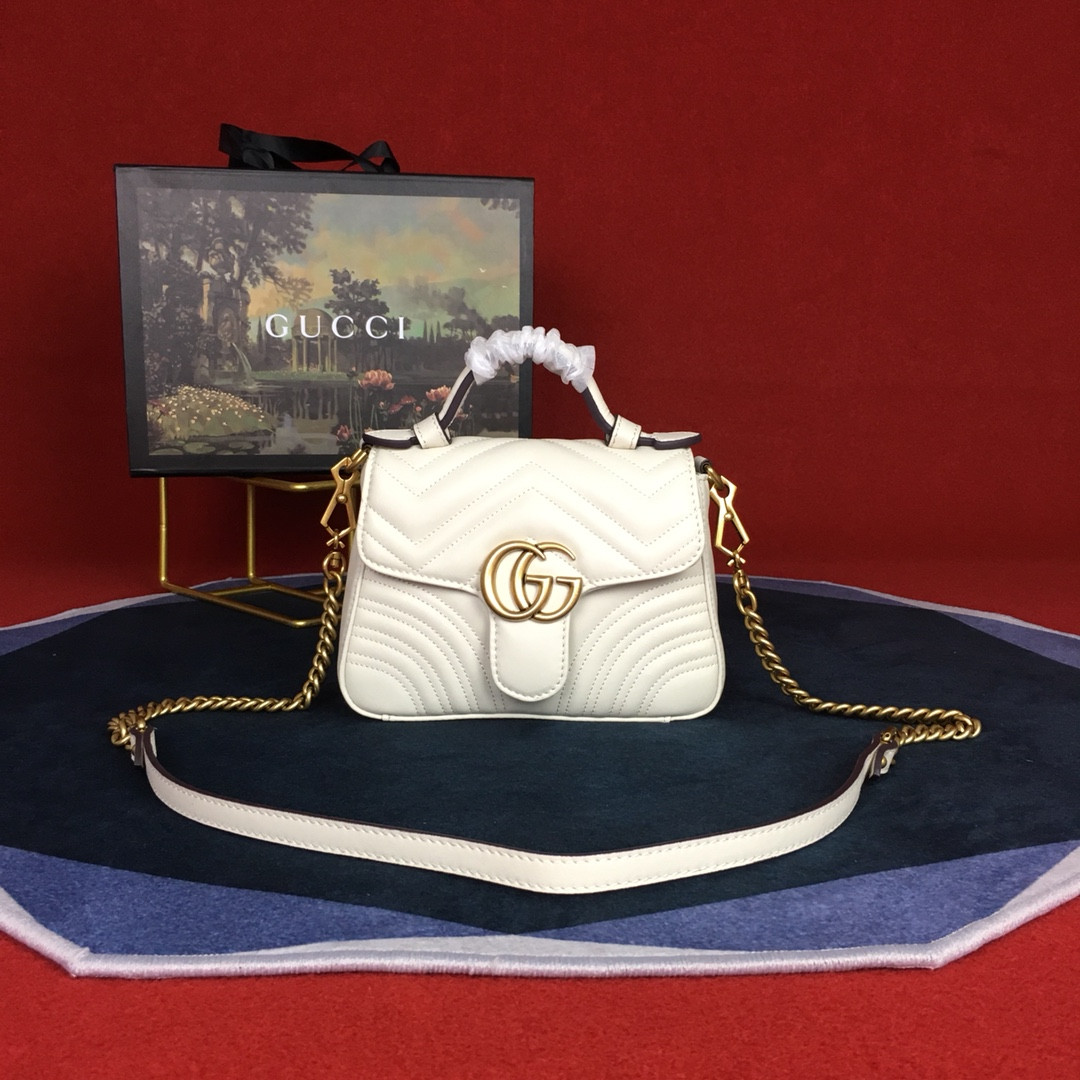 G*u*i GG MARMONT MATELASSÉ MINI BAG WHITE  8.5"W x 5"H x 2.5"D