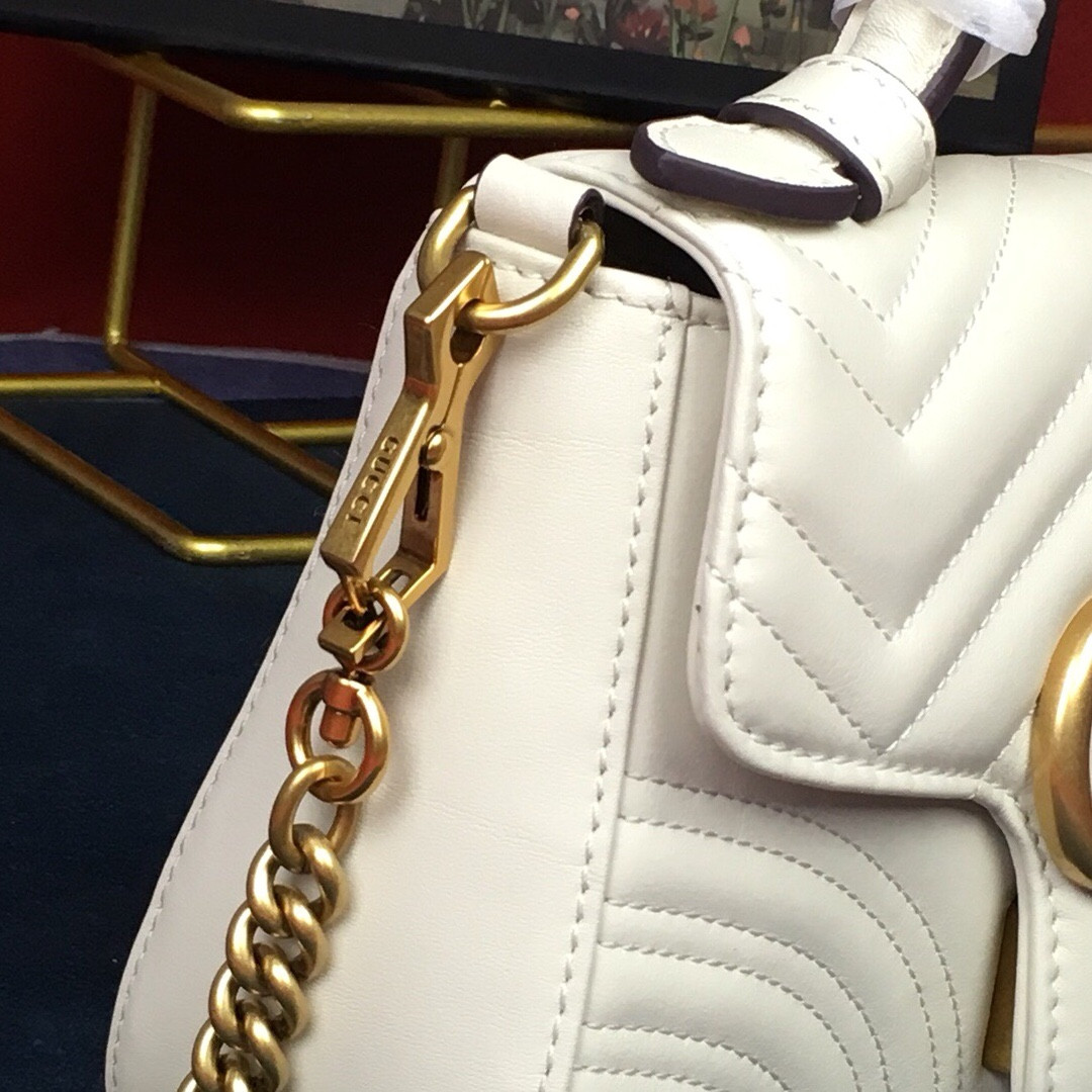G*u*i GG MARMONT MATELASSÉ MINI BAG WHITE  8.5"W x 5"H x 2.5"D