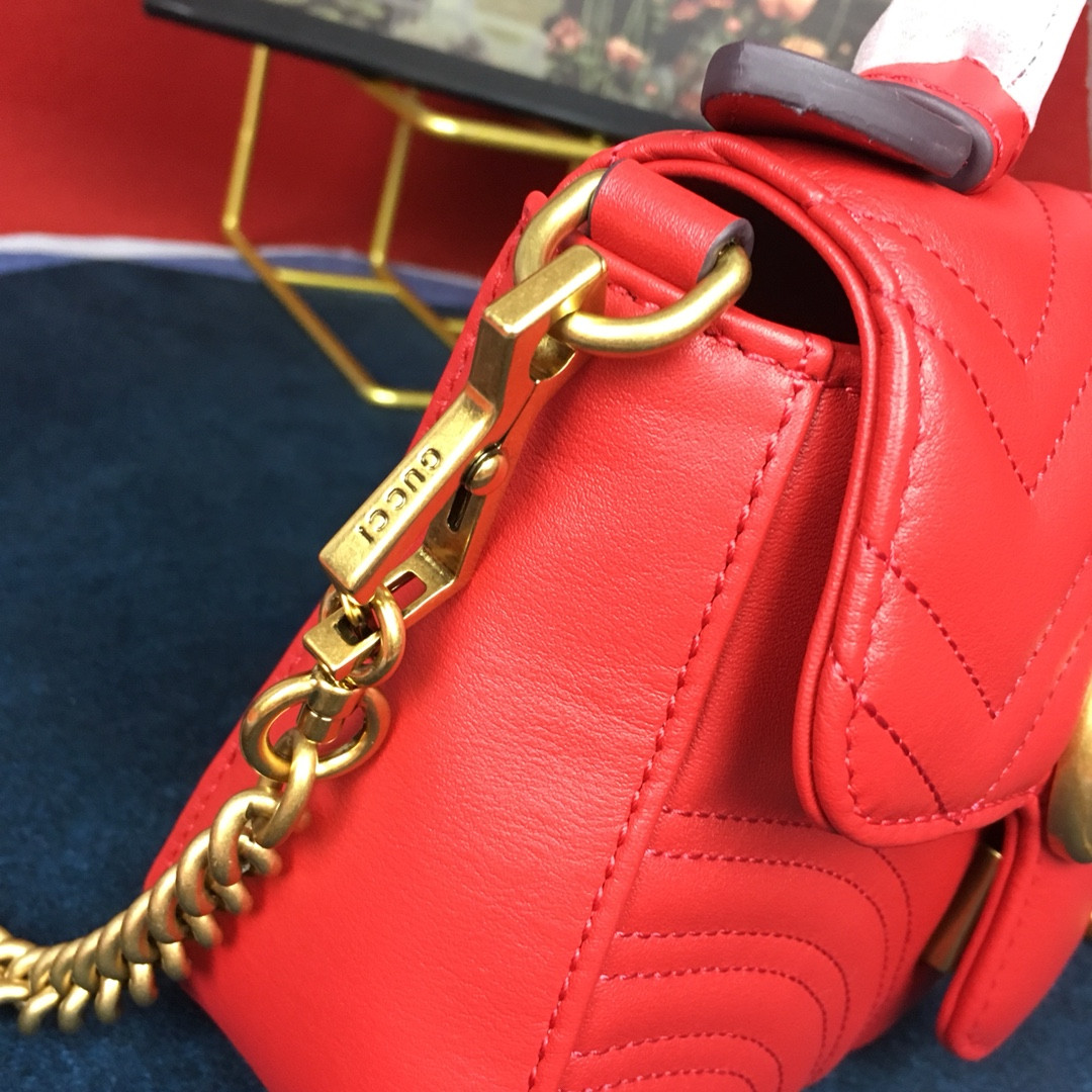 G*u*i GG MARMONT MATELASSÉ MINI BAG RED 8.5"W x 5"H x 2.5"D