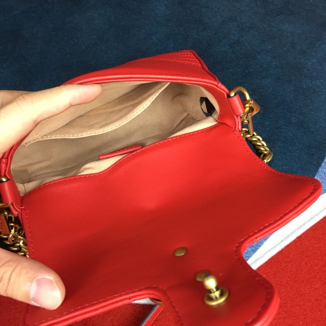 G*u*i GG MARMONT MATELASSÉ MINI BAG RED 8.5"W x 5"H x 2.5"D