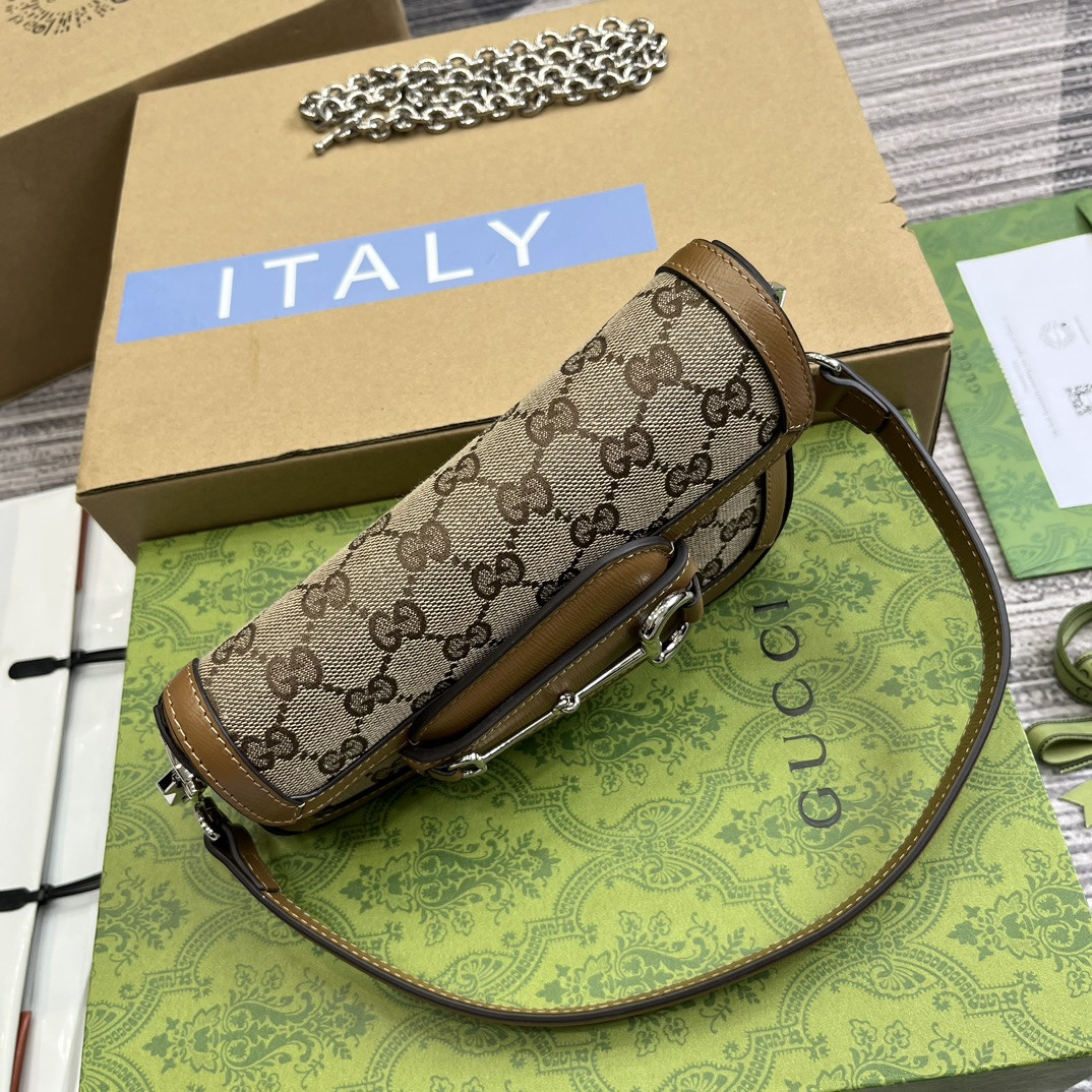 G*u*i HORSEBIT 1955 MINI SHOULDER BAG BROWN 7.7"W x 5-3.1"H x 2.4-1.2"D