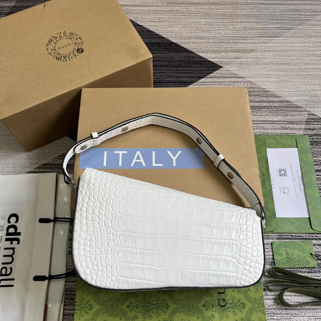 G*u*i HORSEBIT 1955 SMALL SHOULDER BAG WHITE 10.4"W x 6.7-4.1"H x 3.1-1.6"D