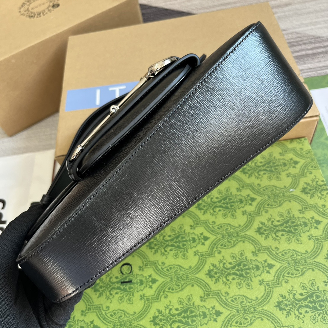 G*u*i HORSEBIT 1955 SMALL SHOULDER BAG Black 10.4"W x 6.7-4.1"H x 3.1-1.6"D