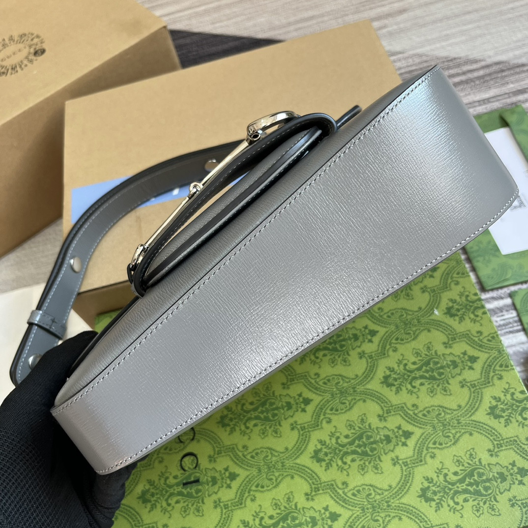 G*u*i HORSEBIT 1955 SMALL SHOULDER BAG GRAY 10.4"W x 6.7-4.1"H x 3.1-1.6"D