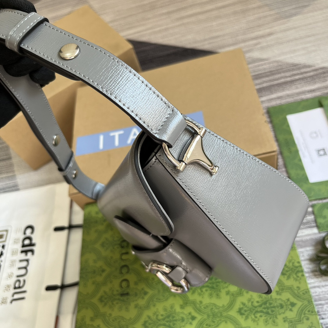 G*u*i HORSEBIT 1955 SMALL SHOULDER BAG GRAY 10.4"W x 6.7-4.1"H x 3.1-1.6"D