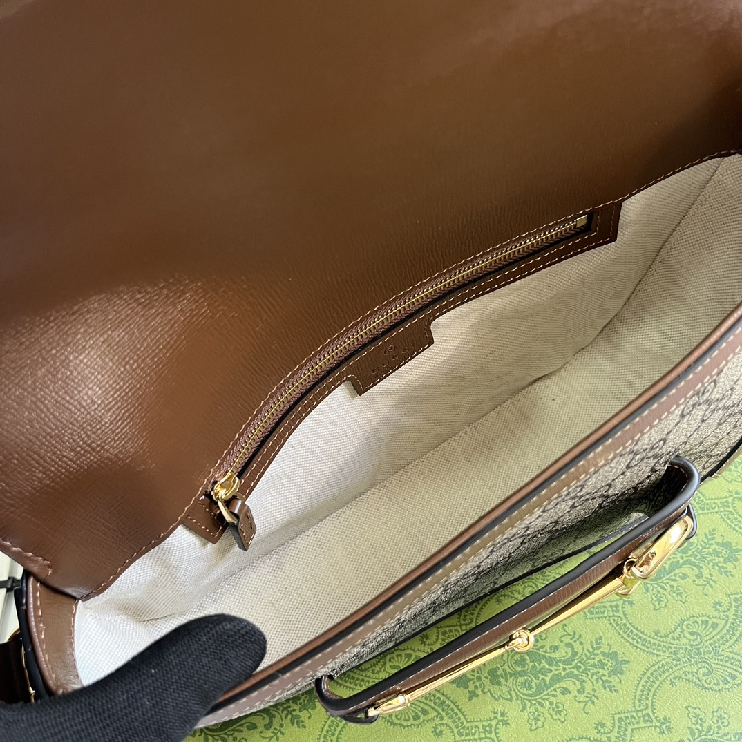 G*u*i HORSEBIT 1955 SMALL SHOULDER BAG Beige Brown 10.4"W x 6.7-4.1"H x 3.1-1.6"D