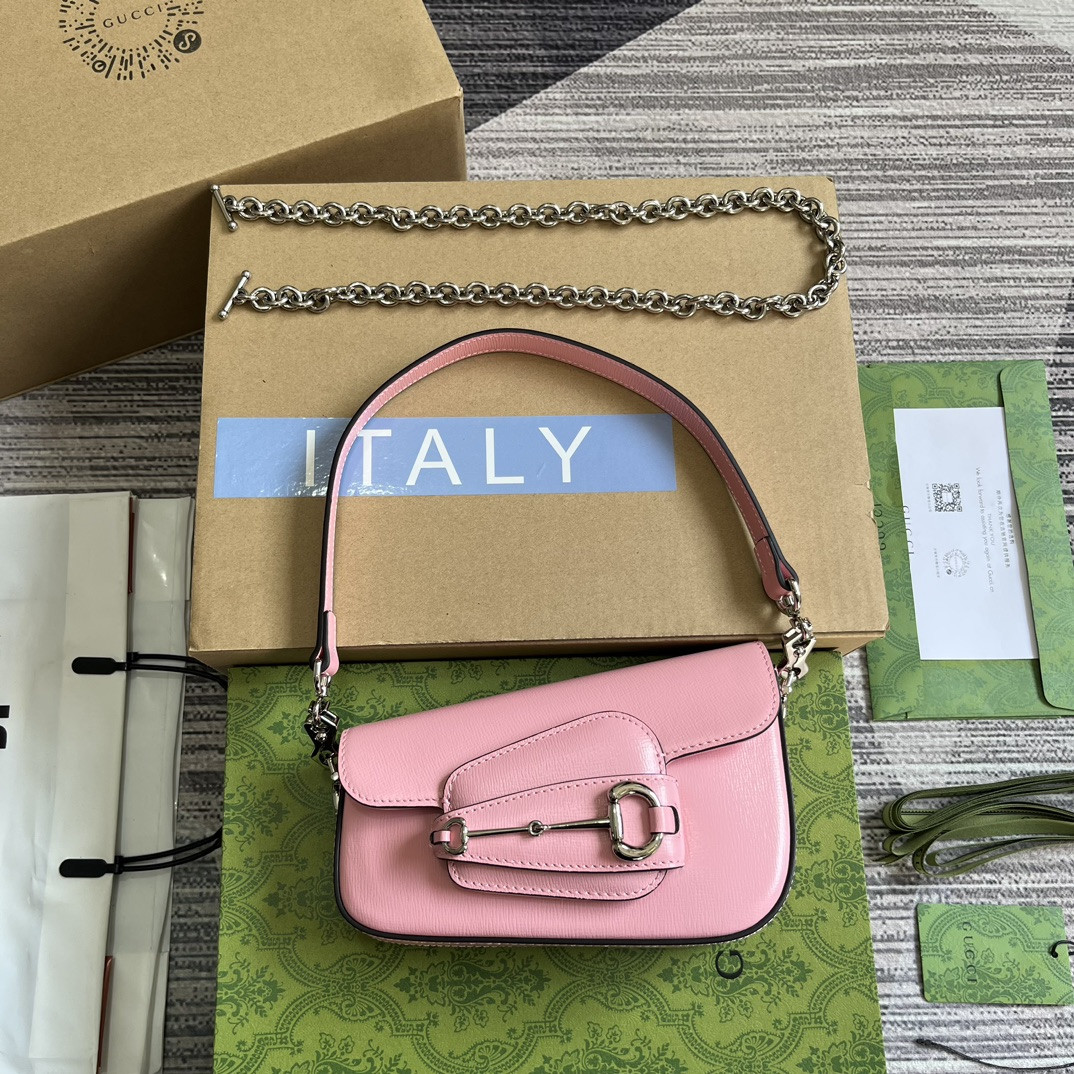 G*u*i HORSEBIT 1955 MINI SHOULDER BAG PINK 7.7"W x 5-3.1"H x 2.4-1.2"D