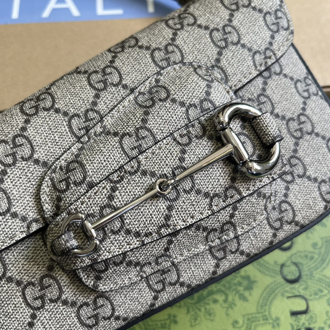 G*u*i HORSEBIT 1955 MINI SHOULDER BAG Beige and ebony 7.7"W x 5-3.1"H x 2.4-1.2"D