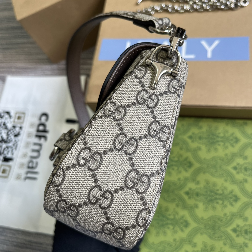 G*u*i HORSEBIT 1955 MINI SHOULDER BAG Beige and ebony 7.7"W x 5-3.1"H x 2.4-1.2"D