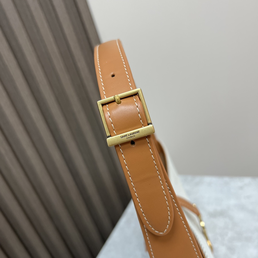 Y*L LE 5 À 7 IN CANVAS AND LEATHER GREGE AND BRICK 9 X 6.3 X 2.5 INCHES