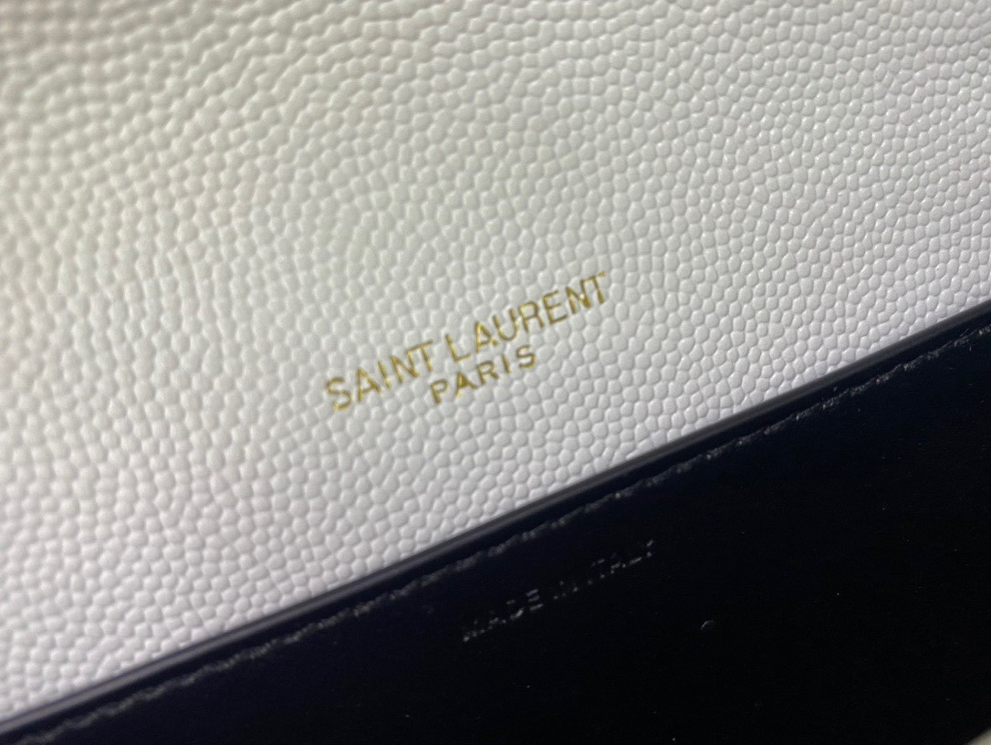 Y*L UPTOWN CHAIN WALLET IN GRAIN DE POUDRE EMBOSSED LEATHER BLANC VINTAGE 7.5 X 4.7 X 1.2 INCHES