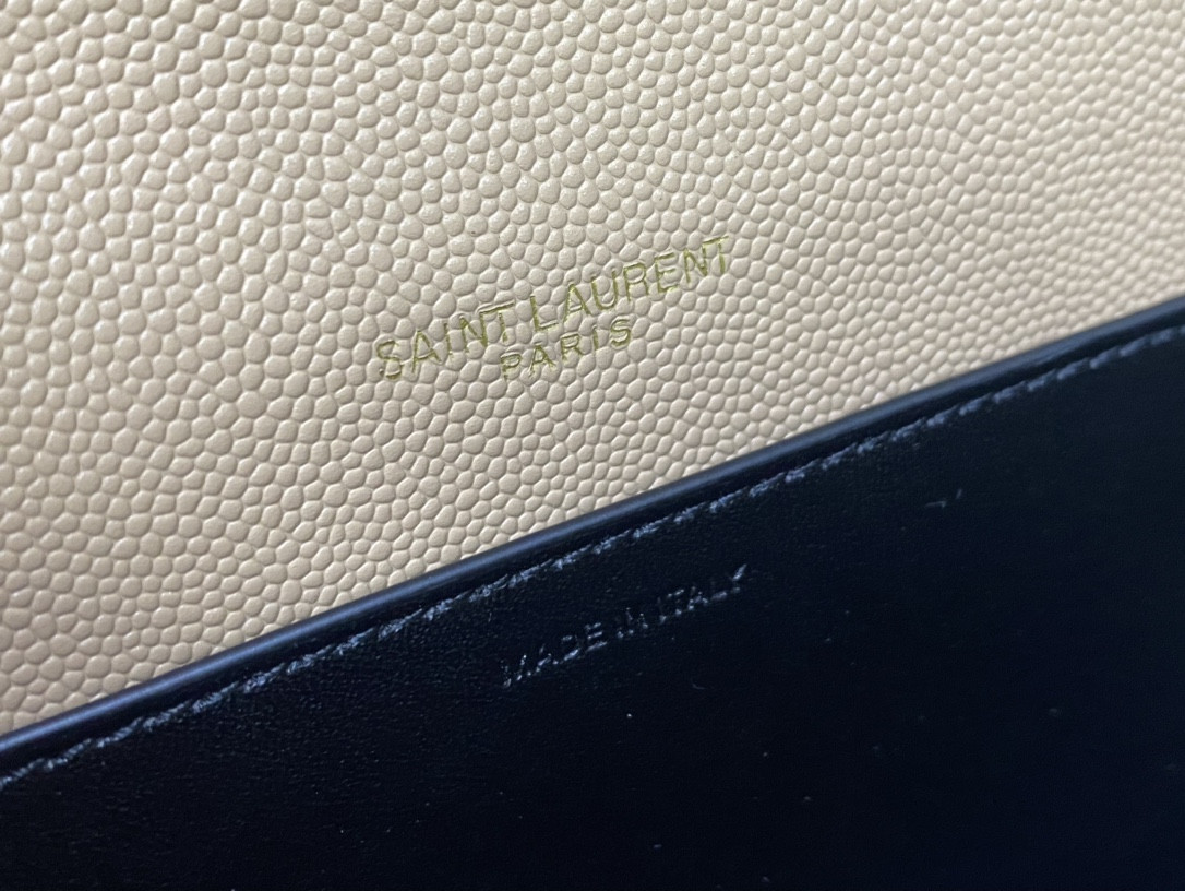 Y*L UPTOWN CHAIN WALLET IN GRAIN DE POUDRE EMBOSSED LEATHER DARK BEIGE 7.5 X 4.7 X 1.2 INCHES