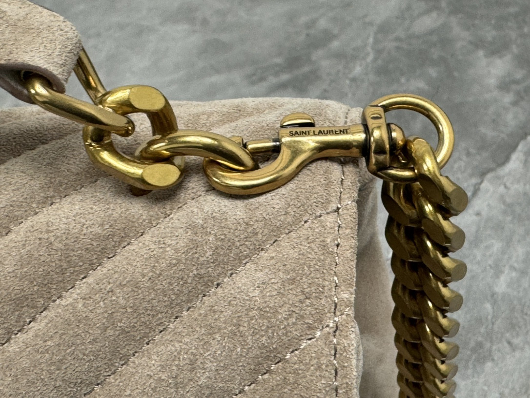 Y*L COLLEGE MEDIUM IN QUILTED SUEDE GRAY 9.4 X 6.6 X 2.5 INCHES