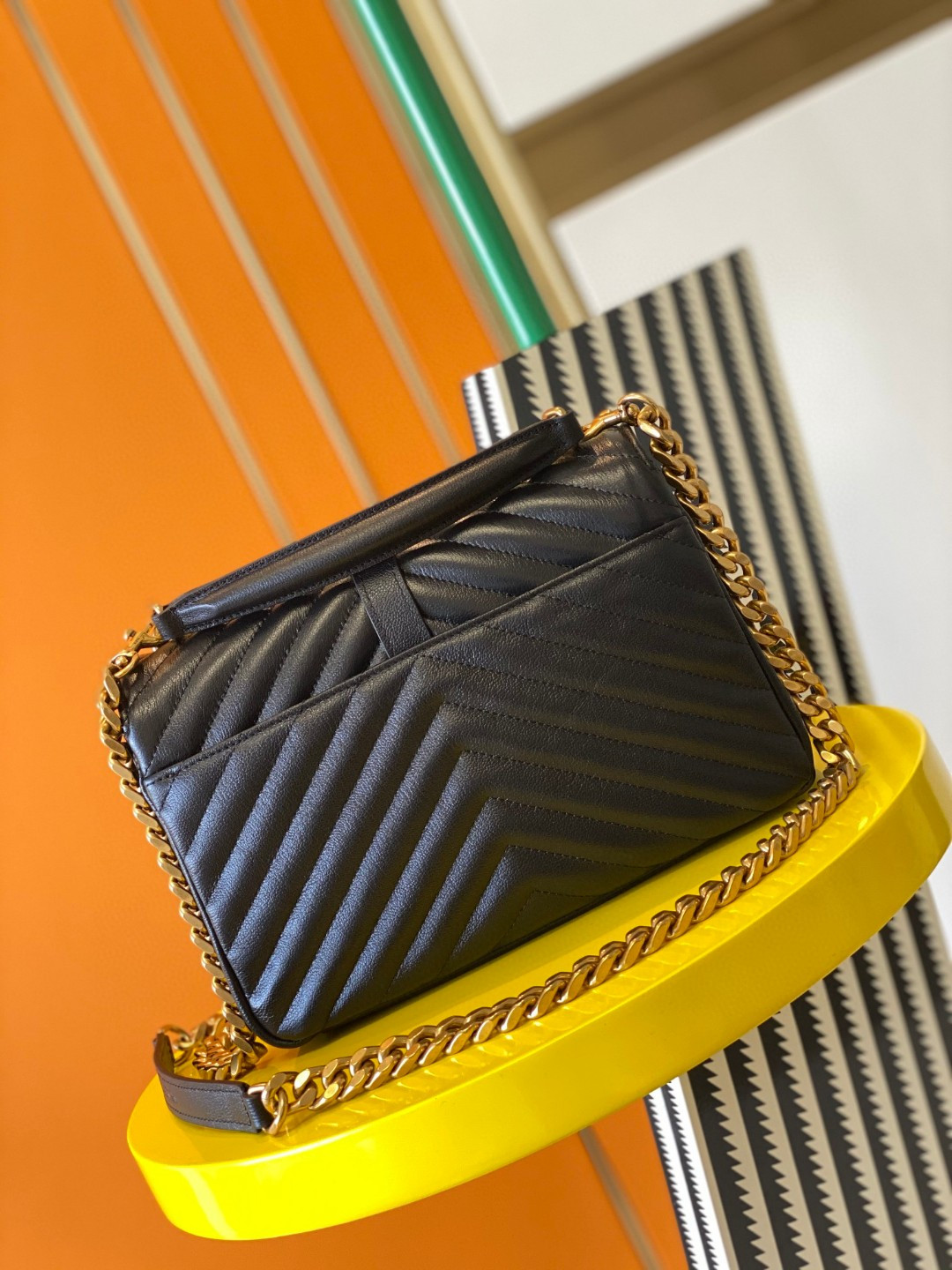 Y*L COLLEGE MEDIUM IN QUILTED LEATHER BLACK 9.4 X 6.6 X 2.5 INCHES