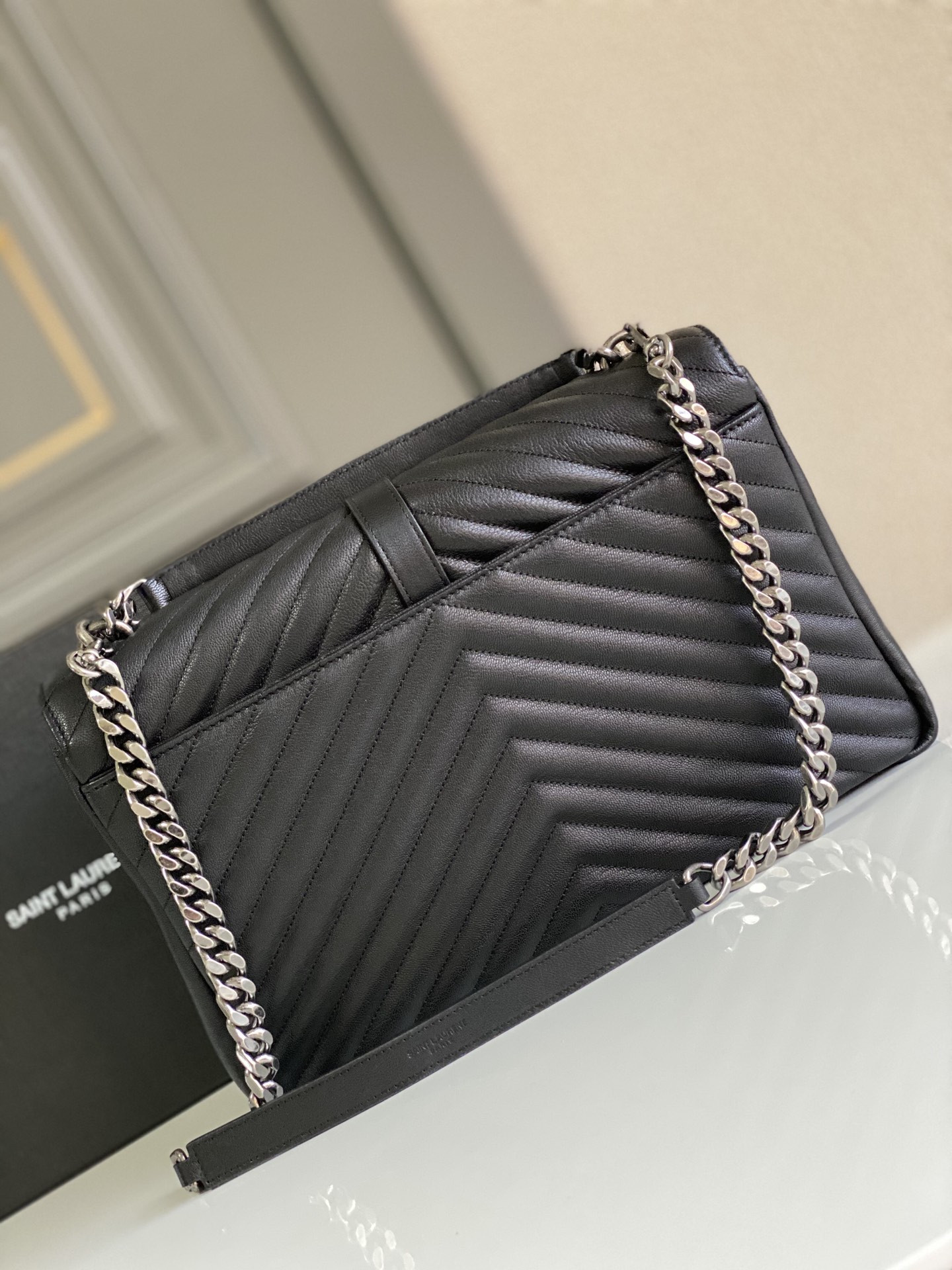 Y*L COLLEGE LARGE IN QUILTED LEATHER BLACK SILVER 32X21X8 CM