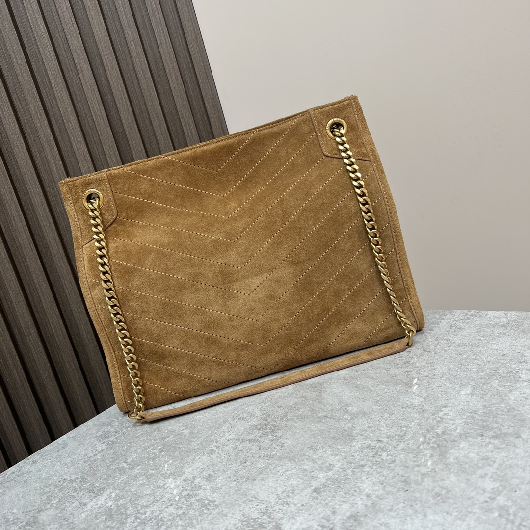 Y*L NIKI MEDIUM SHOPPING IN SUEDE BROWN 12.9 X 10.6 X 4.5 INCHES