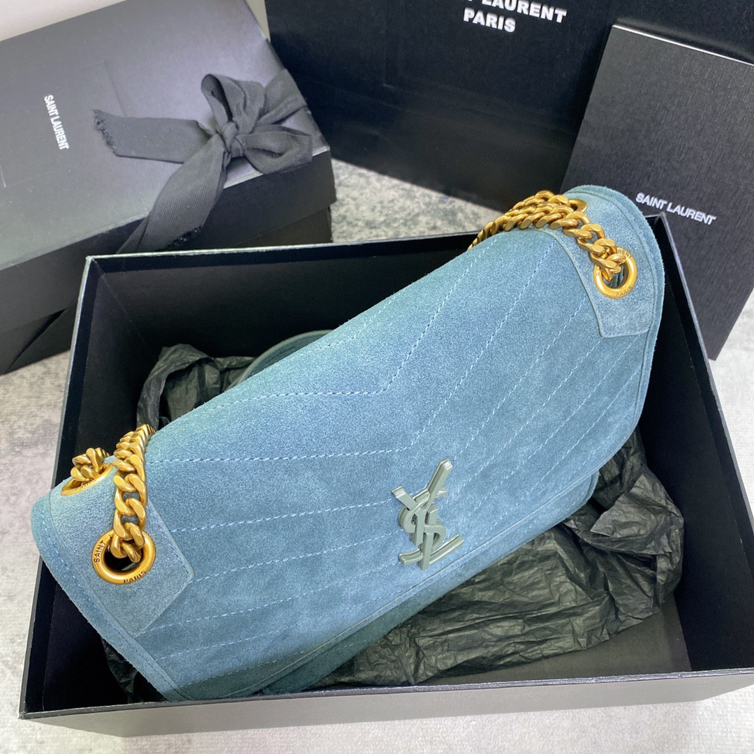 Y*L NIKI MEDIUM IN SUEDE BLUE 11 X 7.8 X 3.3 INCHES