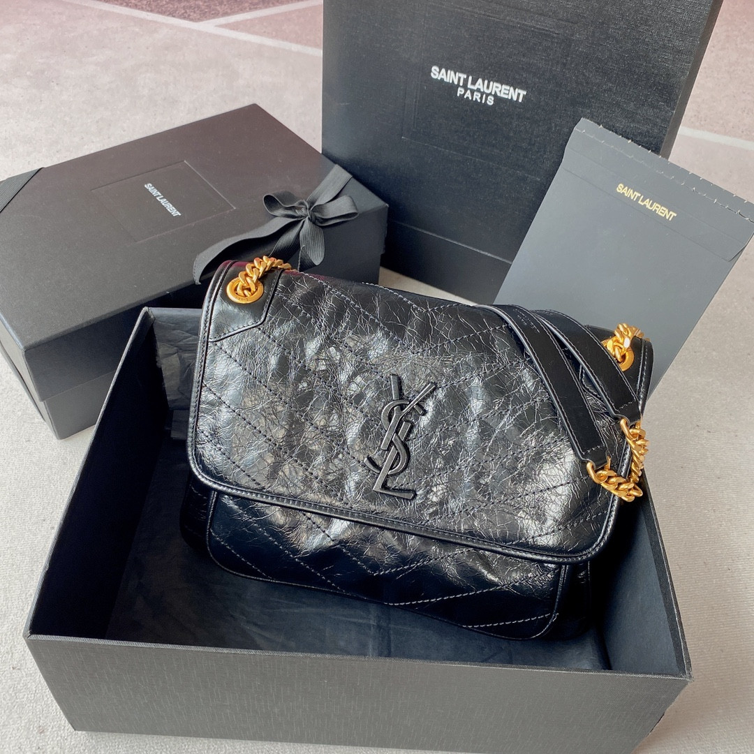 Y*L NIKI MEDIUM IN VINTAGE LEATHER BLACK 11 X 7.8 X 3.3 INCHES