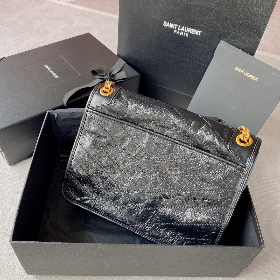 Y*L NIKI MEDIUM IN VINTAGE LEATHER BLACK 11 X 7.8 X 3.3 INCHES