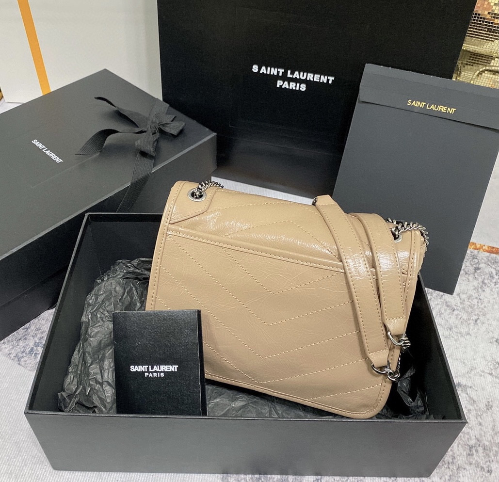 Y*L NIKI BABY IN VINTAGE LEATHER DARK BEIGE 8.2 X 6 X 2.9 INCHES