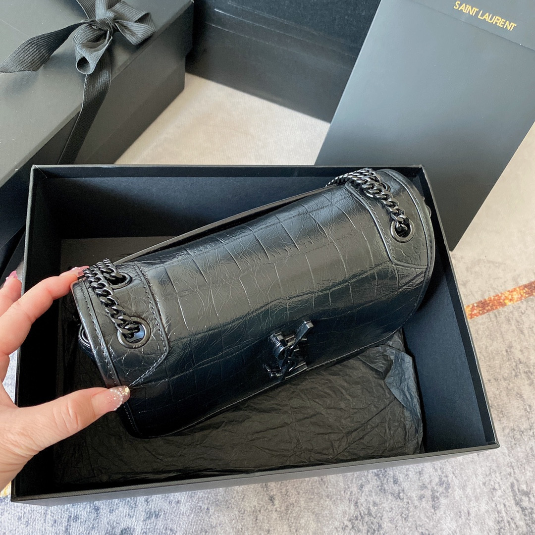 Y*L NIKI BABY IN VINTAGE LEATHER BLACK SILVER 8.2 X 6 X 2.9 INCHES